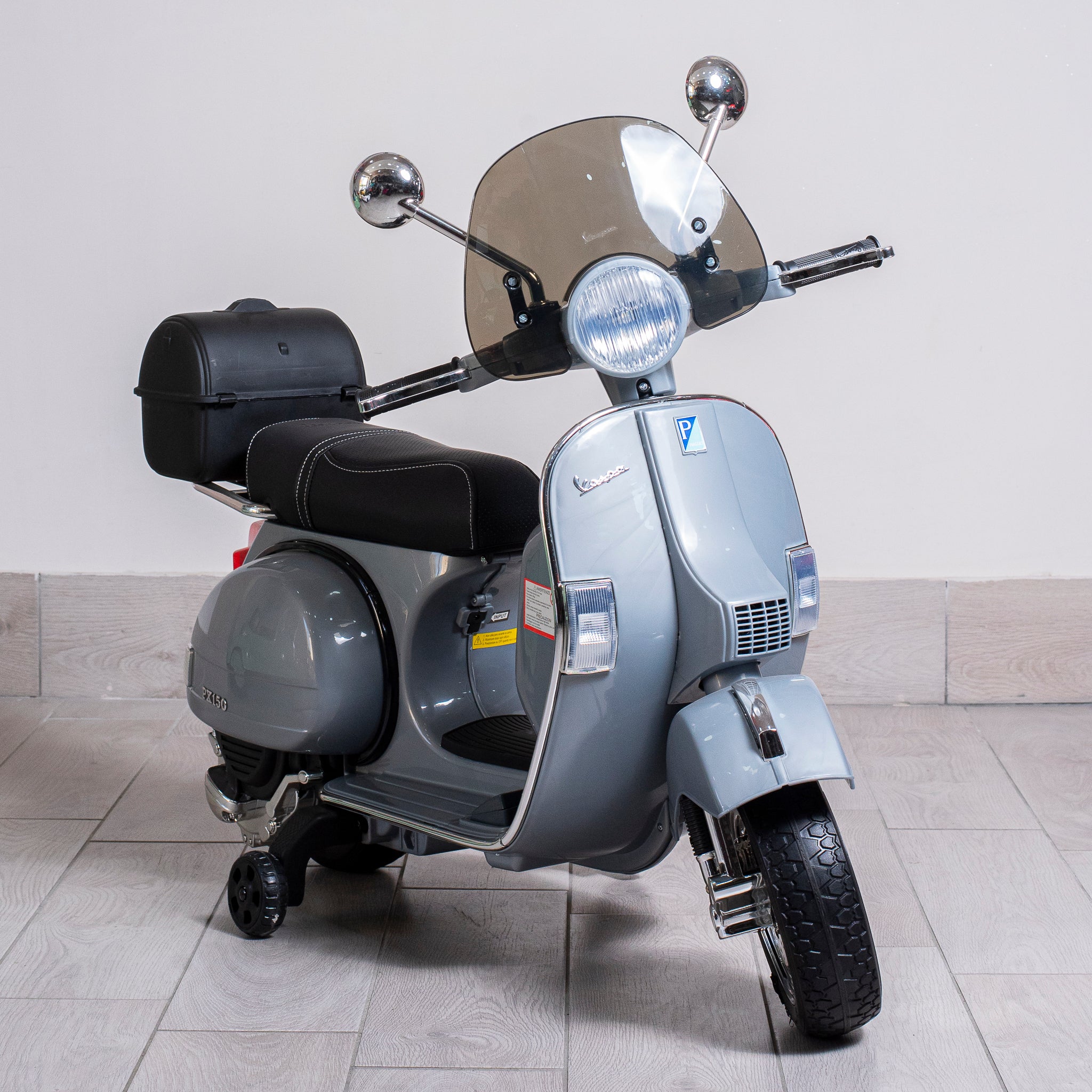 Moto Elettrica per Bambini Vespa Full px150 12V con Licenza Ufficiale Luci Led Suoni Realistici Mp3 Telecomando