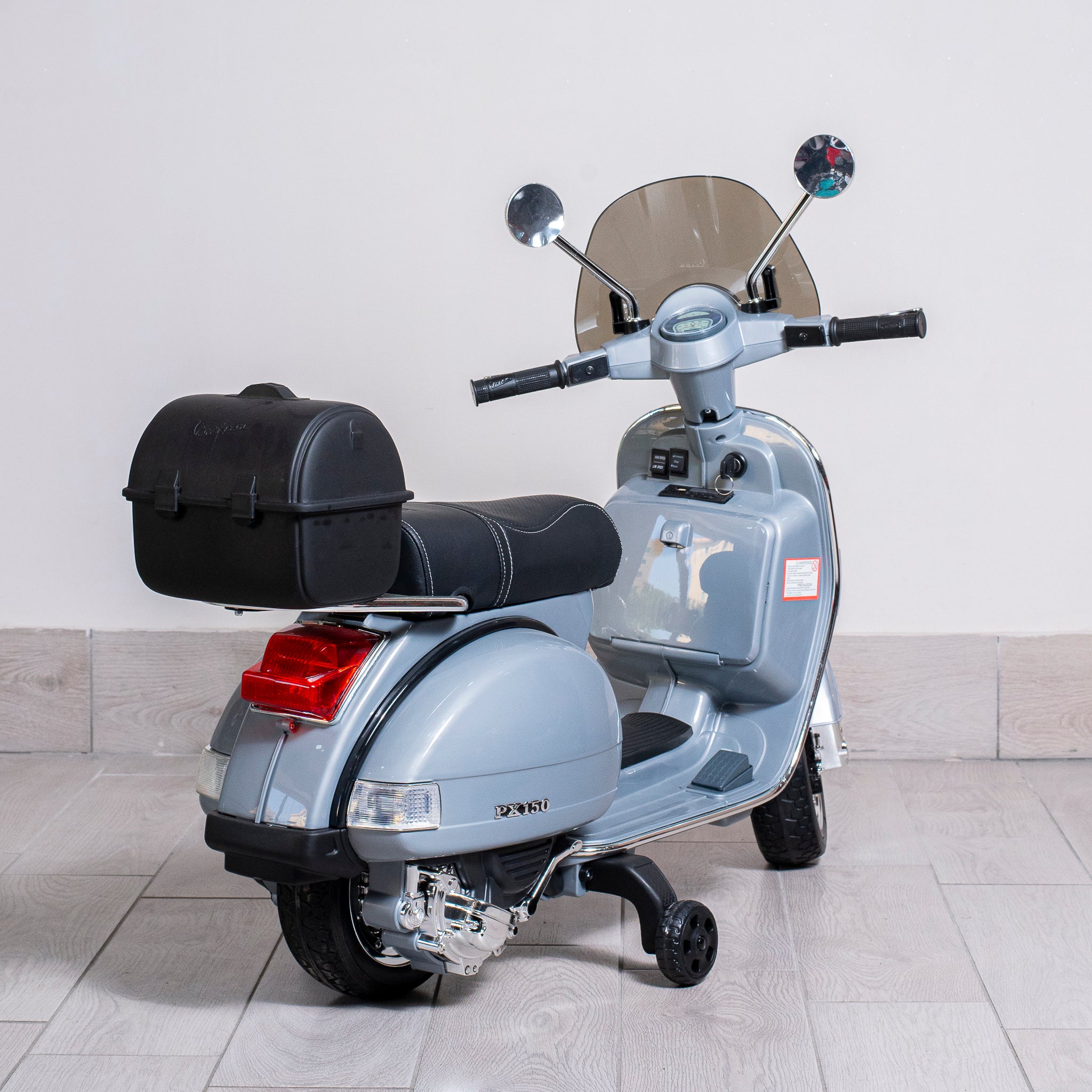 Moto Elettrica per Bambini Vespa Full px150 12V con Licenza Ufficiale Luci Led Suoni Realistici Mp3