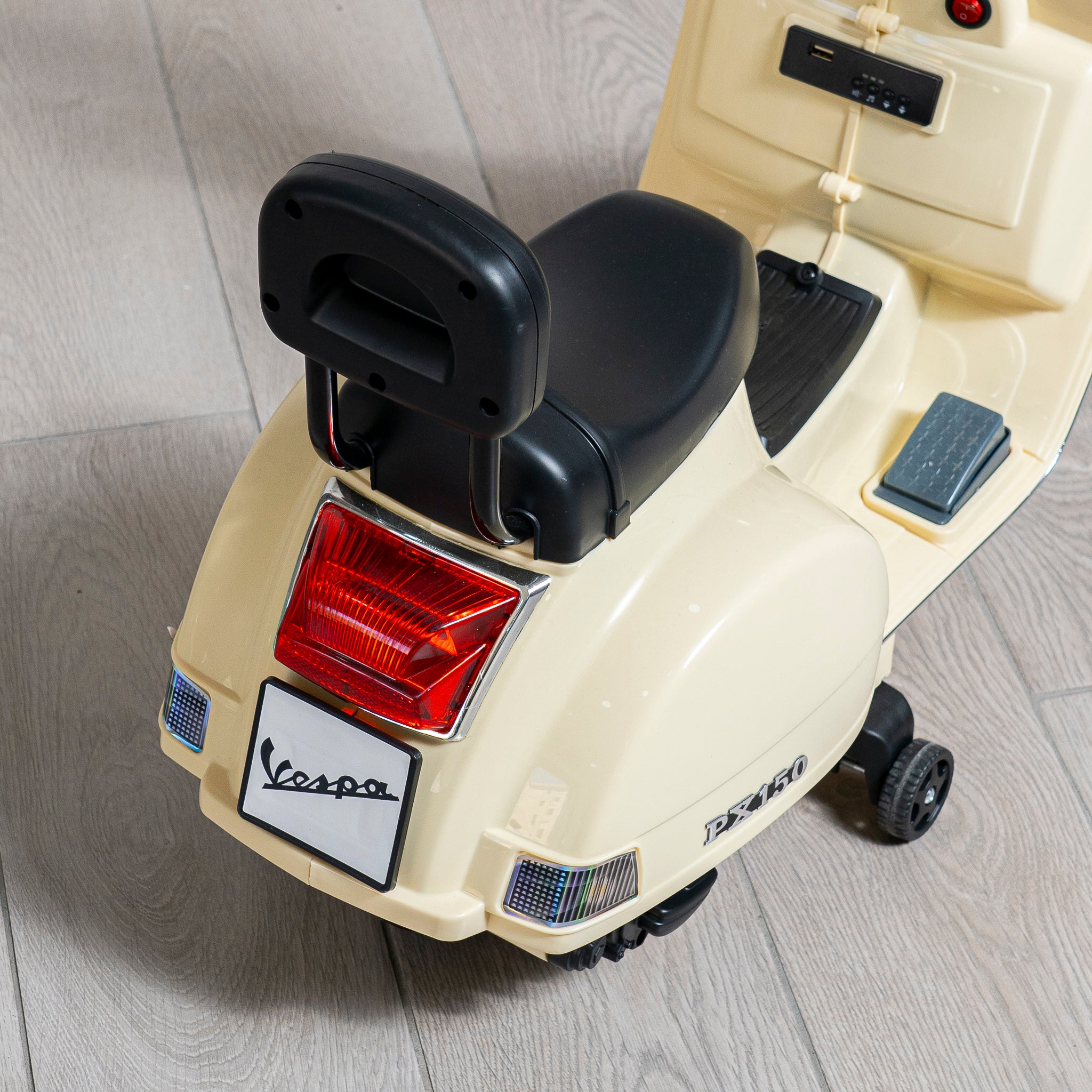 Moto Elettrica per Bambini Vespa px150 Small 6V con Licenza Ufficiale Luci Led Suoni Realistici