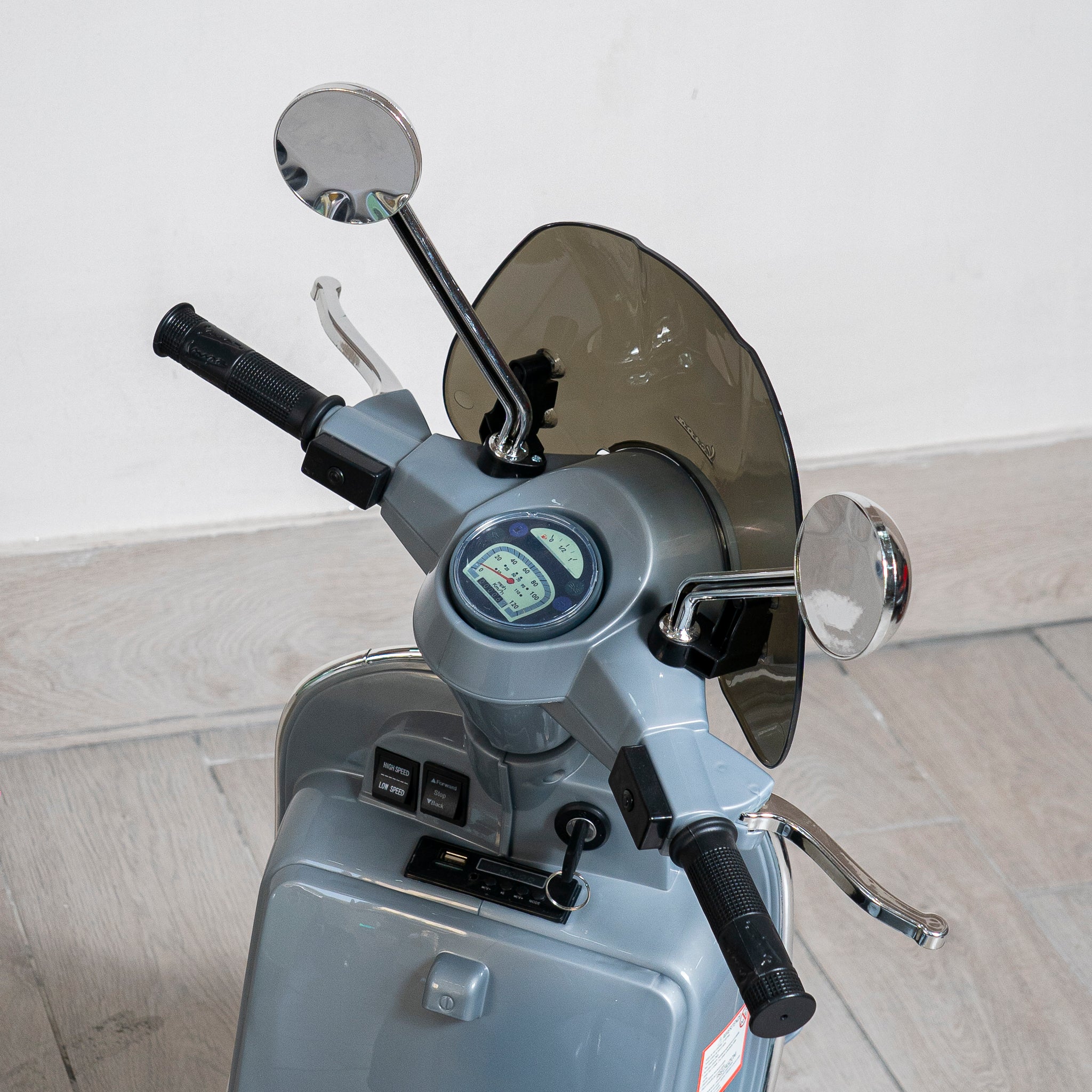 Moto Elettrica per Bambini Vespa Full px150 12V con Licenza Ufficiale Luci Led Suoni Realistici Mp3