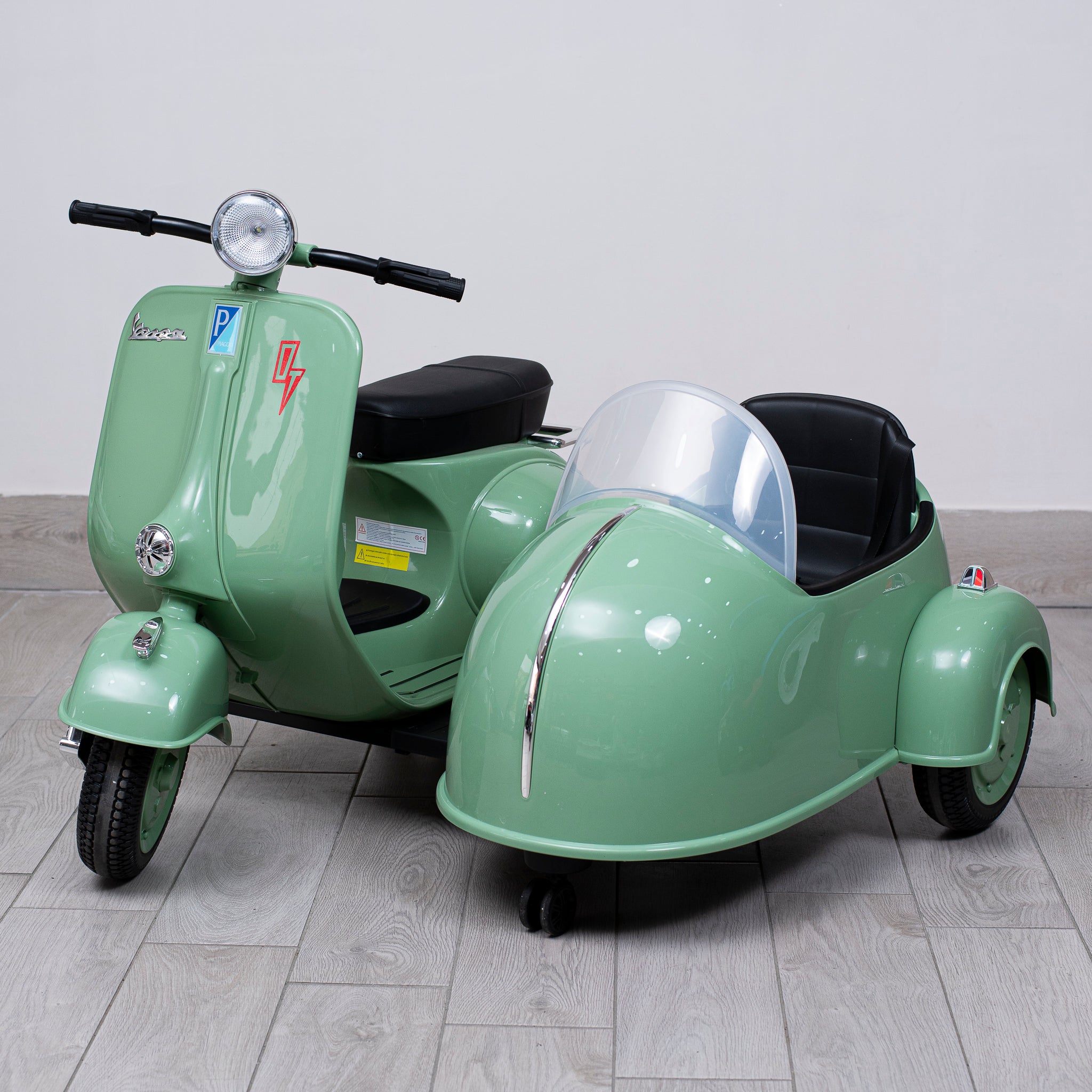 Moto Elettrica per Bambini Vespa Sidecar Big 12V con Licenza Ufficiale Luci Led Suoni Realistici Mp3 Integrato Telecomando