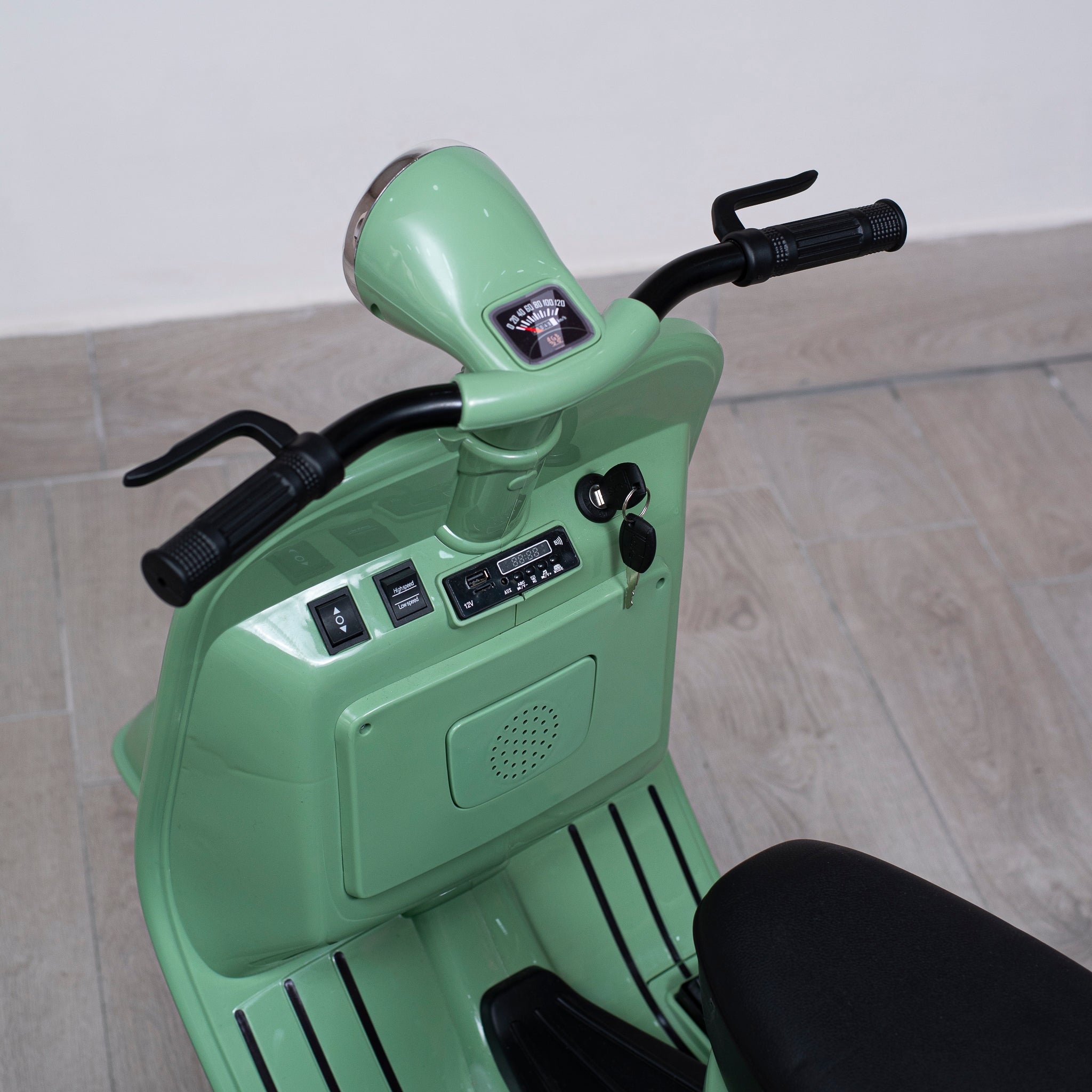 Moto Elettrica per Bambini Vespa Sidecar Big 12V con Licenza Ufficiale Luci Led Suoni Realistici Mp3 Integrato Telecomando