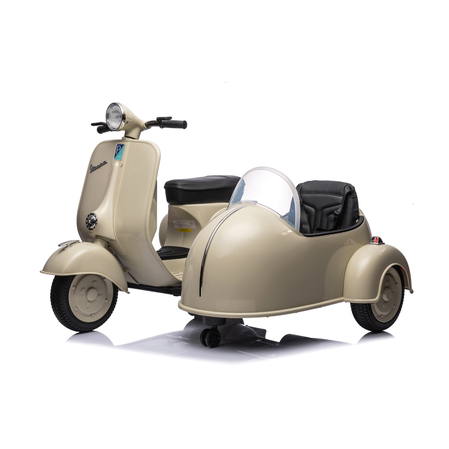 Moto Elettrica per Bambini Vespa Sidecar Big 12V con Licenza Ufficiale Luci Led Suoni Realistici Mp3 Integrato