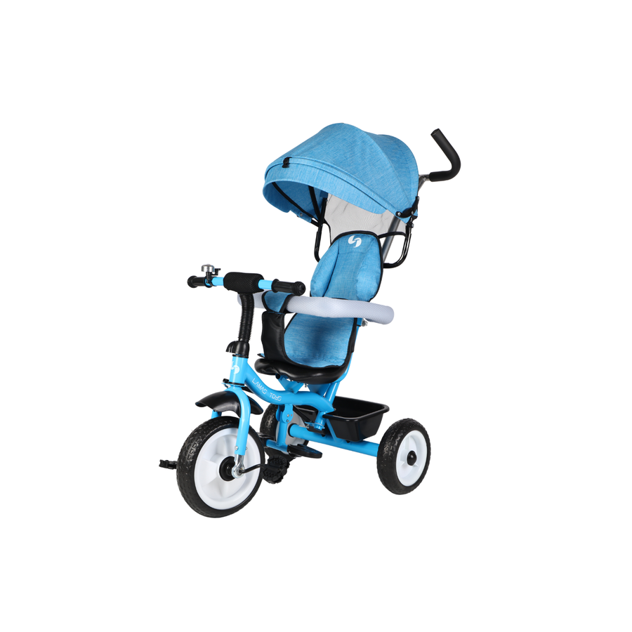 Triciclo Passeggino per Bambini con Sedile Reversibile Cappottina e Maniglione di Spinta